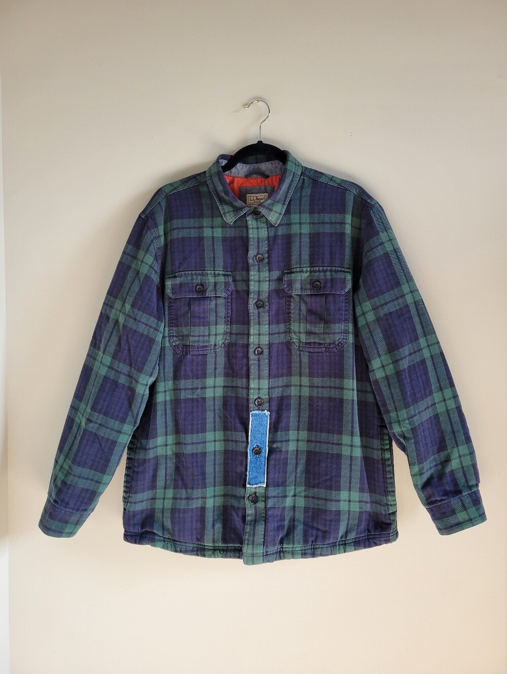 L.L. Bean Fleece-Lined Flannel Shirt Jacket Blue Green Plaid Shacket Men's Large